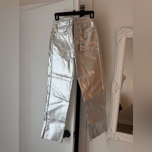 ZARA Z1975 Straight-Cut High-Waist Metallic Silver Women's Jeans